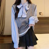 レイヤード風リボンタイストライプシャツ×ニットベスト トップス | Alvia | 詳細画像24