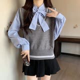 レイヤード風リボンタイストライプシャツ×ニットベスト トップス | Alvia | 詳細画像27