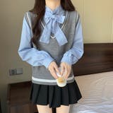 レイヤード風リボンタイストライプシャツ×ニットベスト トップス | Alvia | 詳細画像28