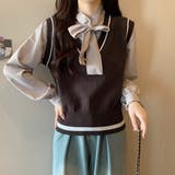 レイヤード風リボンタイストライプシャツ×ニットベスト トップス | Alvia | 詳細画像29