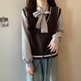 レイヤード風リボンタイストライプシャツ×ニットベスト トップス | Alvia | 詳細画像30