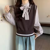 レイヤード風リボンタイストライプシャツ×ニットベスト トップス | Alvia | 詳細画像31