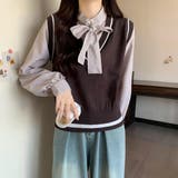 レイヤード風リボンタイストライプシャツ×ニットベスト トップス | Alvia | 詳細画像32