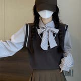 レイヤード風リボンタイストライプシャツ×ニットベスト トップス | Alvia | 詳細画像33