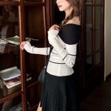 オフショルダー 配色リボンボーダーラインニットトップス | Alvia | 詳細画像9