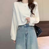 ホワイト | ワイドスリーブ ショート丈ニットプルオーバー | Alvia