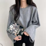 グレー | ワイドスリーブ ショート丈ニットプルオーバー | Alvia