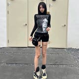 ブラック | Y2Kガール 抽象プリント チュールトップス | Alvia