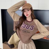 ブラウン | ドッキング 配色Tシャツ | Alvia