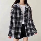 フード付きゆったりチェック柄シャツ | Alvia | 詳細画像16 