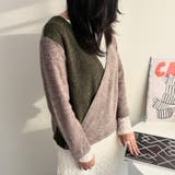 グリーン | Vネック配色切り替えニット | Alvia