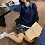 デニム切替フェイクレイヤードニットトップス | Alvia | 詳細画像3 