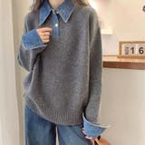 デニム切替フェイクレイヤードニットトップス | Alvia | 詳細画像13 