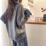 デニム切替フェイクレイヤードニットトップス | Alvia | 詳細画像15 
