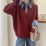 デニム切替フェイクレイヤードニットトップス | Alvia | 詳細画像17 