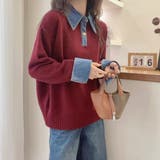 デニム切替フェイクレイヤードニットトップス | Alvia | 詳細画像19 