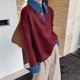 デニム切替フェイクレイヤードニットトップス | Alvia | 詳細画像20 