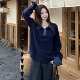 デニム切替フェイクレイヤードニットトップス | Alvia | 詳細画像6 