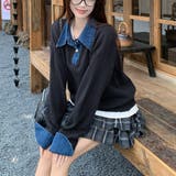 デニム切替フェイクレイヤードニットトップス | Alvia | 詳細画像12 
