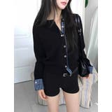 チェック切り替えレイヤード風ニットカーディガン（ブラック／グレー） | Alvia | 詳細画像9 