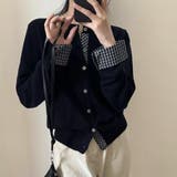 チェック切り替えレイヤード風ニットカーディガン（ブラック／グレー） | Alvia | 詳細画像10 