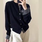 チェック切り替えレイヤード風ニットカーディガン（ブラック／グレー） | Alvia | 詳細画像11 