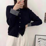 チェック切り替えレイヤード風ニットカーディガン（ブラック／グレー） | Alvia | 詳細画像13 