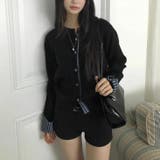 チェック切り替えレイヤード風ニットカーディガン（ブラック／グレー） | Alvia | 詳細画像4 