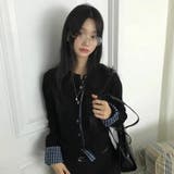 チェック切り替えレイヤード風ニットカーディガン（ブラック／グレー） | Alvia | 詳細画像5 