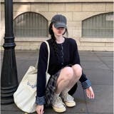 チェック切り替えレイヤード風ニットカーディガン（ブラック／グレー） | Alvia | 詳細画像6 