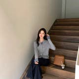 チェック切り替えレイヤード風ニットカーディガン（ブラック／グレー） | Alvia | 詳細画像7 