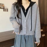 フード付きレイヤード風ニットカーディガン／カジュアル羽織り | Alvia | 詳細画像11 