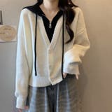 フード付きレイヤード風ニットカーディガン／カジュアル羽織り | Alvia | 詳細画像6 