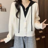 フード付きレイヤード風ニットカーディガン／カジュアル羽織り | Alvia | 詳細画像7 