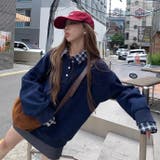チェック切替 オーバーサイズ裏起毛フェイクレイヤードプルオーバー/トレーナー | Alvia | 詳細画像2
