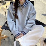 チェック切替 オーバーサイズ裏起毛フェイクレイヤードプルオーバー/トレーナー | Alvia | 詳細画像16
