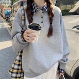 チェック切替 オーバーサイズ裏起毛フェイクレイヤードプルオーバー/トレーナー | Alvia | 詳細画像17