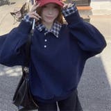 チェック切替 オーバーサイズ裏起毛フェイクレイヤードプルオーバー/トレーナー | Alvia | 詳細画像19