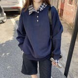 チェック切替 オーバーサイズ裏起毛フェイクレイヤードプルオーバー/トレーナー | Alvia | 詳細画像22