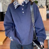 チェック切替 オーバーサイズ裏起毛フェイクレイヤードプルオーバー/トレーナー | Alvia | 詳細画像23
