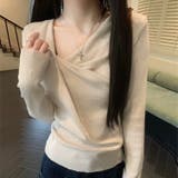 秋冬新作 アシメネックドレープニットトップス／大人フェミニン | Alvia | 詳細画像1 