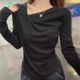 ブラック | 秋冬新作 アシメネックドレープニットトップス／大人フェミニン | Alvia