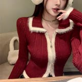 レッド | ダブルジップニットトップス | Alvia