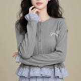 グレー | リボン刺繍レイヤード風トップス | Alvia