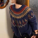 ネイビー | ノルディック柄ニットプルオーバー | Alvia