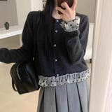 ブラック | ドットチュール切り替え ニットカーディガン | Alvia