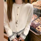 アイボリー | ドットチュール切り替え ニットカーディガン | Alvia