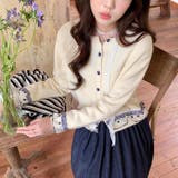 ドットチュール切り替え ニットカーディガン | Alvia | 詳細画像2 