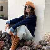 ネイビー | デニムレイヤード風ニットカーディガン | Alvia