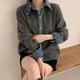 ダークグレー | デニムレイヤード風ニットカーディガン | Alvia